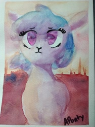 Size: 3120x4160 | Tagged: safe, artist:aponty, imported from derpibooru, oc, oc only, oc:charluna lambstock, sheep, :<, commission, feral, painting, photo, traditional art, watercolor painting