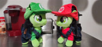 Size: 4000x1848 | Tagged: safe, imported from derpibooru, oc, oc only, oc:filly anon, earth pony, pony, 4chan, clothes, costume, female, filly, irl, luigi, mario, photo, photography, plushie, super mario bros.