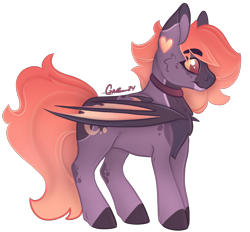 Size: 2002x1858 | Tagged: safe, artist:trashpanda czar, imported from derpibooru, oc, oc only, oc:dusk dancer, bat pony, bat wings, body markings, cheek fluff, chest fluff, collar, concave belly, ear piercing, female, gradient mane, long tail, mare, piercing, simple background, solo, tail, transparent background, wings
