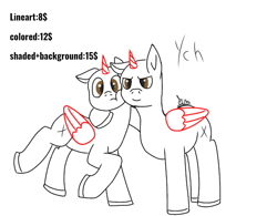 Size: 648x505 | Tagged: safe, artist:thomas.senko, imported from derpibooru, oc, alicorn, changeling, earth pony, griffon, pegasus, unicorn, alicorn oc, changeling oc, commission, commission open, duo, duo female, duo male, duo male and female, earth pony oc, female, female oc, griffon oc, horn, light skin, male, male oc, mare, pegasus oc, simple background, stallion, unicorn oc, white background, wings, ych result
