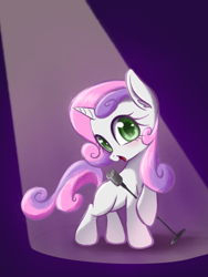 Size: 2489x3318 | Tagged: safe, artist:kaf_pone, imported from derpibooru, sweetie belle, pony, unicorn, female, filly, foal, horn, microphone, singing, solo, spotlight