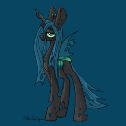 Size: 1960x1960 | Tagged: safe, artist:cupute, imported from derpibooru, queen chrysalis, changeling, changeling queen, blue background, female, looking at you, simple background, solo, standing