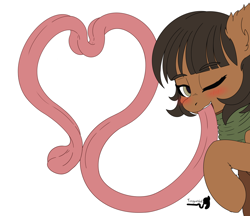 Size: 5200x4500 | Tagged: safe, artist:tonguetiedpony, imported from derpibooru, oc, oc only, oc:zahra, pony, bedroom eyes, blushing, clothes, colored, female, flat colors, heart shaped, impossibly long tongue, long tongue, looking at you, mare, one eye closed, prehensile tongue, scarf, simple background, solo, tongue out, tongue play, white background, wink, winking at you, wip