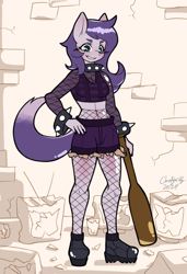 Size: 744x1090 | Tagged: safe, artist:chiefywiffy, imported from derpibooru, oc, oc:breezy, anthro, pony, baseball bat, fishnets, grin, simple background, smiling, solo