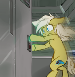 Size: 969x1000 | Tagged: artist needed, source needed, safe, imported from twibooru, semi-anthro, alien (franchise), alien: isolation, female, image, lockers, oc name needed, png, running, scared, tumblr