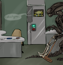 Size: 969x1000 | Tagged: artist needed, source needed, safe, imported from twibooru, alien, semi-anthro, xenomorph, alien (franchise), alien: isolation, female, hiding, image, lockers, oc name needed, png, tumblr