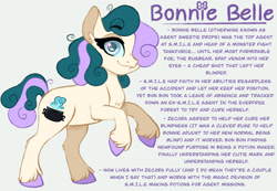 Size: 2048x1418 | Tagged: safe, artist:carouselunique, imported from derpibooru, bon bon, sweetie drops, pony, alternate cutie mark, alternate design, alternate hairstyle, alternate universe, bonnie belle, character swap, colored hooves, female, fetlock tuft, horn, mare, reference sheet, side stars au, simple background, smiling, solo, text, unshorn fetlocks