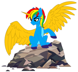Size: 1760x1612 | Tagged: safe, artist:shieldwingarmorofgod, imported from derpibooru, oc, oc only, oc:shield wing, alicorn, alicorn oc, countershading, horn, large wings, male, rock, simple background, solo, transparent background, wings