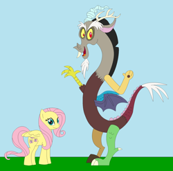 Size: 1704x1685 | Tagged: safe, artist:marybethemberjoy49-1, imported from derpibooru, discord, fluttershy, draconequus, pegasus, discoshy, female, male, shipping, straight