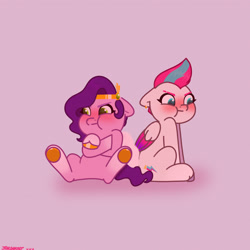 Size: 2480x2480 | Tagged: safe, artist:starburstuwu, imported from derpibooru, pipp petals, zipp storm, pegasus, pony, adorapipp, adorazipp, angry, blushing, cute, duo, duo female, female, g5, madorable, mare, pipp petals is not amused, royal sisters (g5), siblings, sisters, sisters being sisters, sitting, unamused, zipp storm is not amused