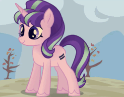 Size: 1270x1002 | Tagged: safe, artist:disaterror, imported from derpibooru, starlight glimmer, pony, unicorn, animated, equal cutie mark, eyelashes, female, gif, horn, long mane, long tail, mare, pink coat, puppet animation, purple eyes, purple mane, purple tail, raised hoof, s5 starlight, smiling, solo, tail, two toned mane, two toned tail, unicorn horn, unshorn fetlocks, wingding eyes