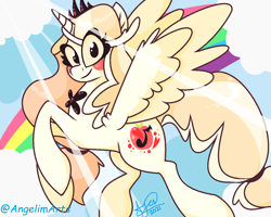 Size: 1248x1000 | Tagged: safe, artist:angietswing, imported from derpibooru, alicorn, pony, charlie morningstar, eye clipping through hair, female, hazbin hotel, jewelry, mare, ponified, rainbow, regalia