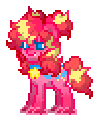 Size: 196x240 | Tagged: safe, derpibooru exclusive, imported from derpibooru, pinkie pie, earth pony, pony, pony town, 2d, alternate hairstyle, animated, blue eyes, female, jewelry, necklace, one eye closed, pink body, pixel art, ponytails, redesign, simple background, solo, sprite, standing, tooth, transparent background, wink