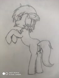 Size: 3024x4032 | Tagged: safe, artist:littlezhao, imported from derpibooru, oc, oc only, oc:starry sky gloom, bat pony, bat pony oc, bat wings, bipedal, butt, monochrome, pencil drawing, plot, scrunchy face, solo, traditional art, wings