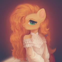 Size: 2000x2000 | Tagged: safe, artist:anku, imported from derpibooru, pear butter, earth pony, pony, semi-anthro, clothes, dress, female, mare, solo