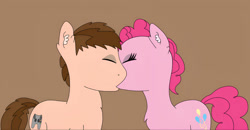 Size: 826x430 | Tagged: safe, artist:thebronypony123, imported from derpibooru, pinkie pie, oc, oc:braden, earth pony, pony, brown background, female, kiss on the lips, kissing, male, mare, shipping, simple background, solo, stallion, straight