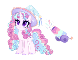 Size: 1920x1485 | Tagged: safe, artist:afterglory, imported from derpibooru, oc, pony, unicorn, female, hat, horn, magical lesbian spawn, mare, offspring, parent:pinkie pie, parent:princess celestia, parents:pinkielestia, simple background, solo, transparent background, witch hat