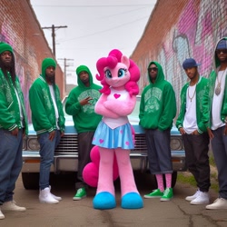 Size: 1024x1024 | Tagged: safe, imported from derpibooru, pinkie pie, ai content, ai generated, car, clothes, fursuit, grand theft auto, gta san andreas