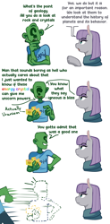 Size: 1844x3745 | Tagged: safe, artist:applephil, imported from derpibooru, maud pie, oc, oc:anon, earth pony, human, pony, comic, pun, running away, uranium