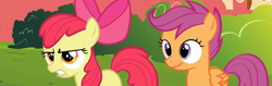 Size: 3152x990 | Tagged: safe, composite screencap, edit, edited screencap, imported from derpibooru, screencap, apple bloom, scootaloo, earth pony, pegasus, pony, twilight time, angry, female, filly, foal