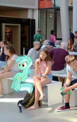 Size: 720x1134 | Tagged: safe, imported from ponybooru, lyra heartstrings, human, pony, female, irl, irl human, meme, photo, ponies in real life, sitting, sitting lyra