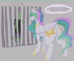 Size: 1398x1160 | Tagged: safe, artist:sumika, imported from twibooru, princess celestia, oc, oc:anon, alicorn, human, pony, butt, canon x oc, chromatic aberration, female, gray background, image, large butt, mare, naughty jail, plot, png, simple background, yandere