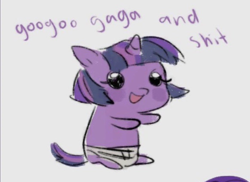 Size: 1164x847 | Tagged: safe, artist:indigohatetrain, imported from derpibooru, twilight sparkle, pony, unicorn, baby, babylight sparkle, diaper, female, filly, filly twilight sparkle, foal, solo, unicorn twilight, vulgar, younger