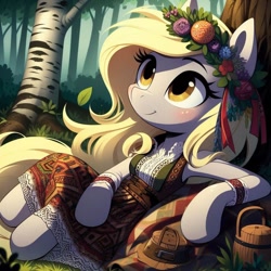 Size: 1024x1024 | Tagged: prompter needed, safe, imported from derpibooru, derpy hooves, pinkie pie, ai content, ai generated, cyrillic, forest, nature, russian, slavic, solo, tree