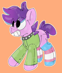 Size: 1100x1280 | Tagged: safe, artist:wallswallswalls, imported from ponybooru, oc, oc only, pony, choker, clothes, pride, pride flag, rubber suit, socks, transgender pride flag