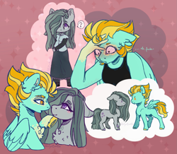 Size: 1561x1361 | Tagged: safe, artist:xlovebitz, imported from derpibooru, lightning dust, marble pie, anthro, earth pony, pegasus, pony, crack shipping, cute, cutie mark, female, lesbian, looking at each other, looking at someone, marblebetes, marbledust, question mark, shipping, thought bubble, wings