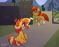 Size: 2048x1625 | Tagged: safe, artist:opossum-stuff, imported from derpibooru, stellar flare, sunburst, sunset shimmer, pony, unicorn, brother and sister, duo, female, horn, mother and child, mother and daughter, siblings, sunny siblings, the prodigal sunset