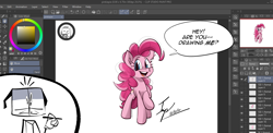 Size: 6000x2920 | Tagged: safe, artist:angrydiaper123, imported from derpibooru, pinkie pie, earth pony, adobe illustrator, breaking the fourth wall, computer, female, solo