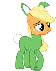 Size: 2319x2909 | Tagged: safe, artist:lizzmcclin, imported from derpibooru, applejack, earth pony, pony, animal costume, bunny costume, bunny ears, clothes, costume, female, simple background, smiling, solo, transparent background