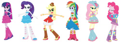 Size: 1280x471 | Tagged: safe, artist:anayahmed, imported from derpibooru, applejack, fluttershy, pinkie pie, rainbow dash, rarity, sci-twi, twilight sparkle, human, equestria girls, boots, clothes, high heel boots, humane five, humane six, shoes, simple background, white background