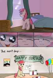 Size: 1500x2197 | Tagged: safe, ponerpics exclusive, insect, pony, ants, birthday, birthday gift, comic, crying, excited, female, present, shooting star, smiling, wish