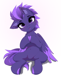 Size: 2587x3239 | Tagged: safe, artist:empress-twilight, imported from derpibooru, oc, oc only, oc:shadow galaxy, pegasus, pony, belly, belly button, blushing, commission, cute, ethereal mane, female, hooves, hooves together, mare, one ear down, open mouth, pegasus oc, simple background, sitting, solo, starry mane, starry tail, tail, transparent background, wings, ych result