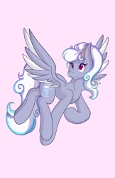 Size: 1325x2048 | Tagged: safe, artist:mscolorsplash, imported from derpibooru, oc, oc only, pegasus, pony, female, flying, mare, pink background, simple background, solo, spread wings, wings