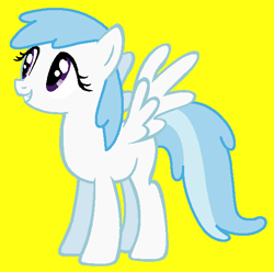 Size: 565x561 | Tagged: safe, artist:frozengembases, artist:maddiewondermanforever36, imported from twibooru, cotton cloudy, pegasus, pony, adult blank flank, alternate universe, background pony, base used, blank flank, cottonbetes, cute, female, grin, image, mare, older, older cotton cloudy, png, simple background, smiling, solo, yellow background