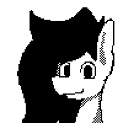 Size: 500x500 | Tagged: safe, artist:flutterfigle, imported from derpibooru, oc, oc only, black and white, bust, grayscale, looking at you, monochrome, pixel art, simple background, smiling, smiling at you, solo, white background