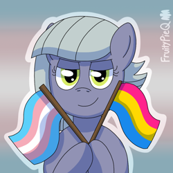 Size: 1000x1000 | Tagged: safe, imported from ponybooru, limestone pie, flag, pride, pride flag, solo, transgender pride flag