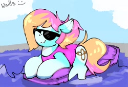 Size: 1200x812 | Tagged: safe, artist:wallswallswalls, imported from ponybooru, oc, oc only, pony, clothes, glasses, sunglasses, swimming pool, swimsuit
