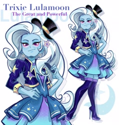 Size: 1948x2048 | Tagged: safe, artist:libbly_libby, imported from derpibooru, trixie, human, equestria girls, boots, clothes, female, high heel boots, magician outfit, shoes, solo
