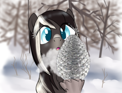 Size: 896x683 | Tagged: artist needed, safe, edit, oc, oc:pine ponder, breath, cold, crystal, crystal pinecone, holding, snow, tree, yakutian horse