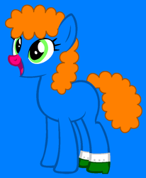 Size: 725x880 | Tagged: safe, artist:dragonflame59, artist:spitfirethepegasusfan39, imported from twibooru, earth pony, pony, adult blank flank, base used, blank flank, blue background, clothes, female, image, little miss, little miss star, mare, mr. men, mr. men little miss, open mouth, open smile, pink nose, png, ponified, rockstar, shoes, simple background, smiling, solo