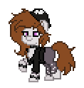 Size: 118x124 | Tagged: safe, imported from twibooru, oc, oc only, oc:kumikoshy, earth pony, pony, pony town, beanie, clothes, earth pony oc, female, hat, image, jacket, mare, pants, png, raised hoof, simple background, solo, tail, torn clothes, white background