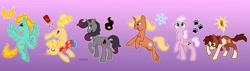 Size: 6300x1800 | Tagged: safe, artist:artisticwerks, imported from derpibooru, arizona cow, oleander, paprika paca, pom lamb, tianhuo, velvet reindeer, earth pony, pegasus, pony, unicorn, them's fightin' herds, arizona (tfh), community related, cutie mark, eyes closed, fightin' six, floating heart, gradient background, heart, horn, oleander (tfh), open mouth, open smile, paprika (tfh), pom (tfh), ponified, raised hoof, smiling, species swap, spread wings, tianhuo (tfh), velvet (tfh), wings