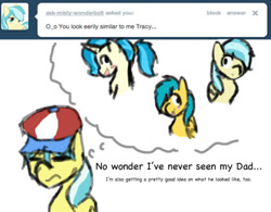 Size: 500x389 | Tagged: safe, imported from derpibooru, allie way, tracy flash, pegasus, unicorn, ask tracy flash, ask, blue mane, hat, horn, tumblr