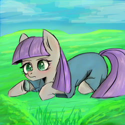 Size: 4096x4096 | Tagged: safe, artist:funnytrickytrixie, imported from derpibooru, maud pie, earth pony, pony, boulder (g4), cute, lying down, maudabetes, prone, rock, solo