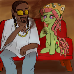 Size: 4096x4096 | Tagged: safe, artist:funnytrickytrixie, imported from derpibooru, tree hugger, earth pony, human, pony, couch, drugs, marijuana, smoking, snoop dogg