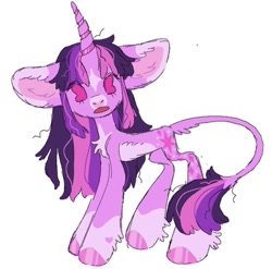 Size: 750x741 | Tagged: safe, artist:webkinzworldz, imported from derpibooru, twilight sparkle, pony, unicorn, alternate design, alternate hairstyle, big ears, chest fluff, coat markings, colored hooves, concave belly, female, horn, leonine tail, mare, markings, pale belly, redesign, simple background, slender, socks (coat markings), solo, stylized, tail, thin, white background